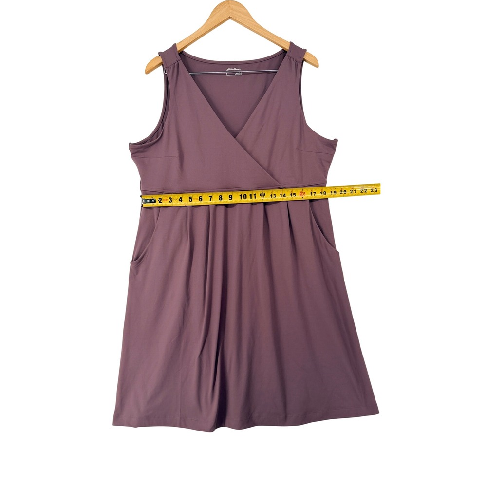 Eddie Bauer Womens XL Plum Purple Sleeveless Faux Wrap Empire Waist Pocket Dress - Picture 5 of 8